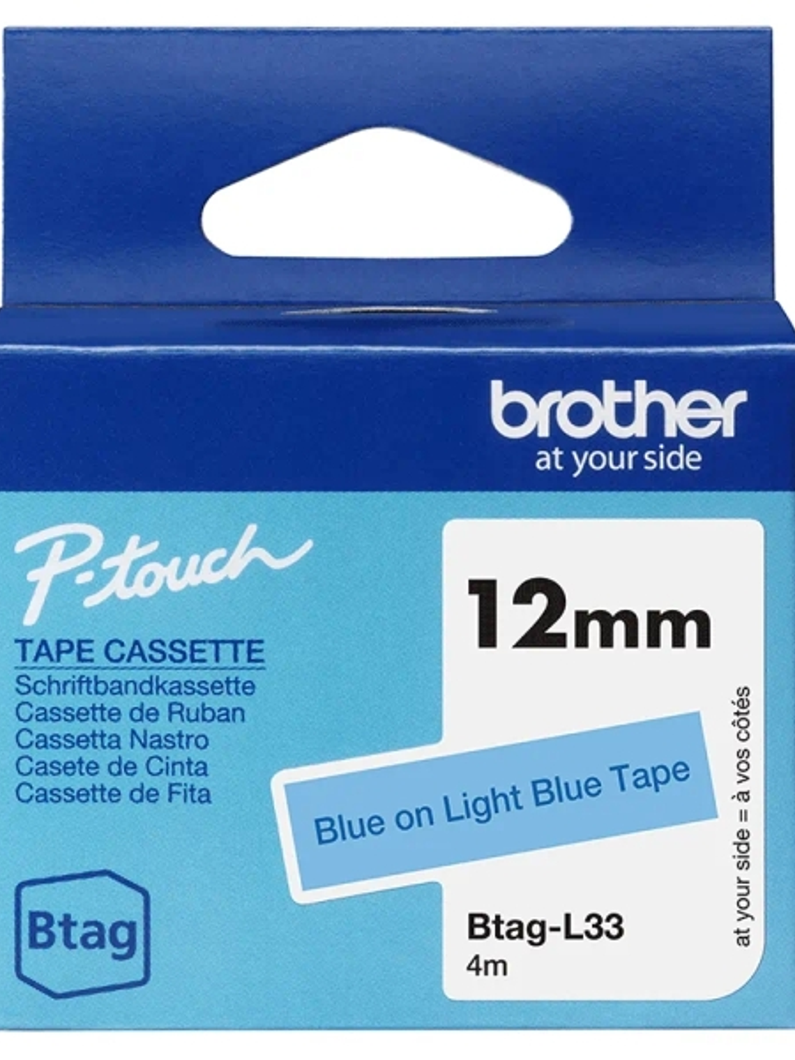 Brother Btag-L33 Cinta 12mm - Texto Azul sobre Fondo Azul Claro - Medidas 12mmx4 Metros - Apta para PTN10, PTN20, PTN25BT 1