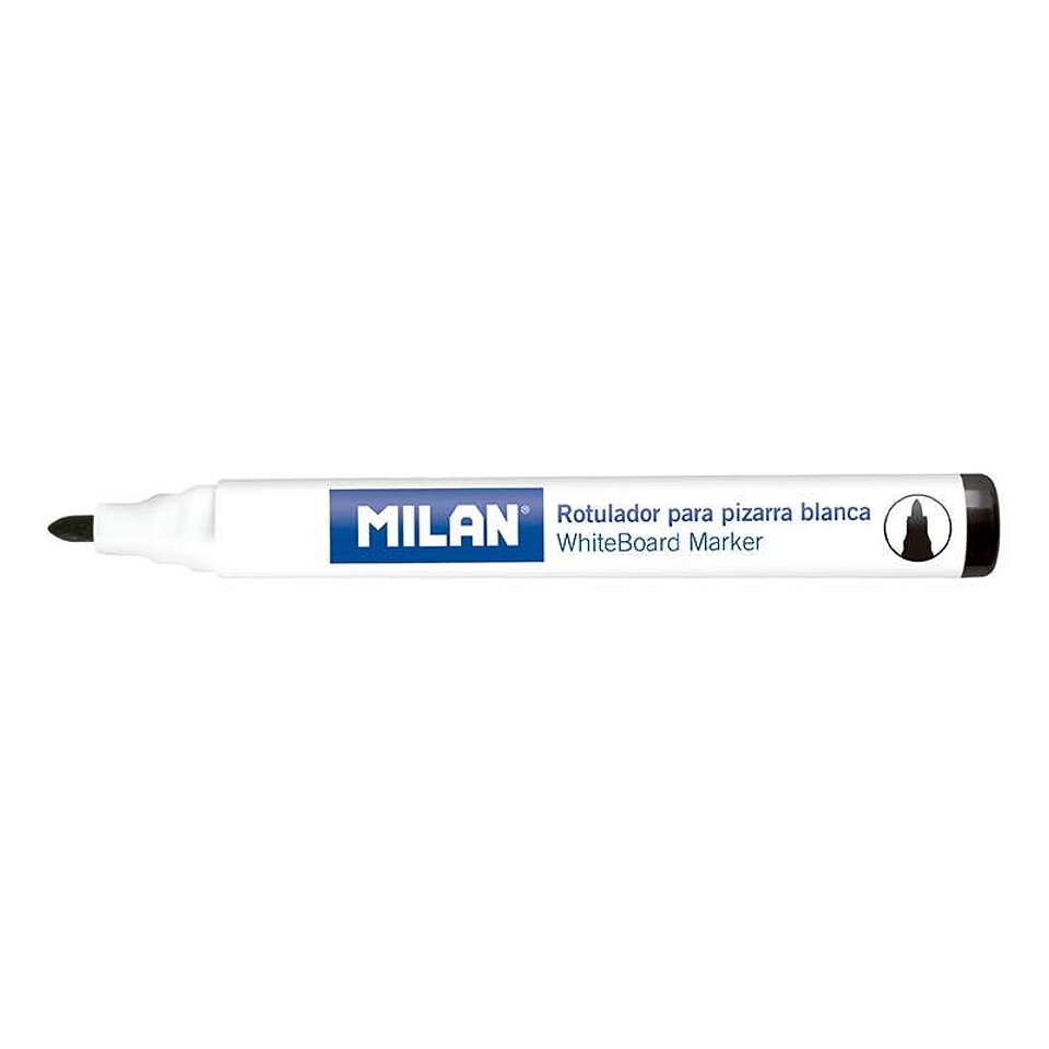 Milan Rotuladores para Pizarra Blanca con Punta Redonda - Punta 4.7 mm - Tinta a Base de Alcohol - Borrable en Seco - Color Negro 1