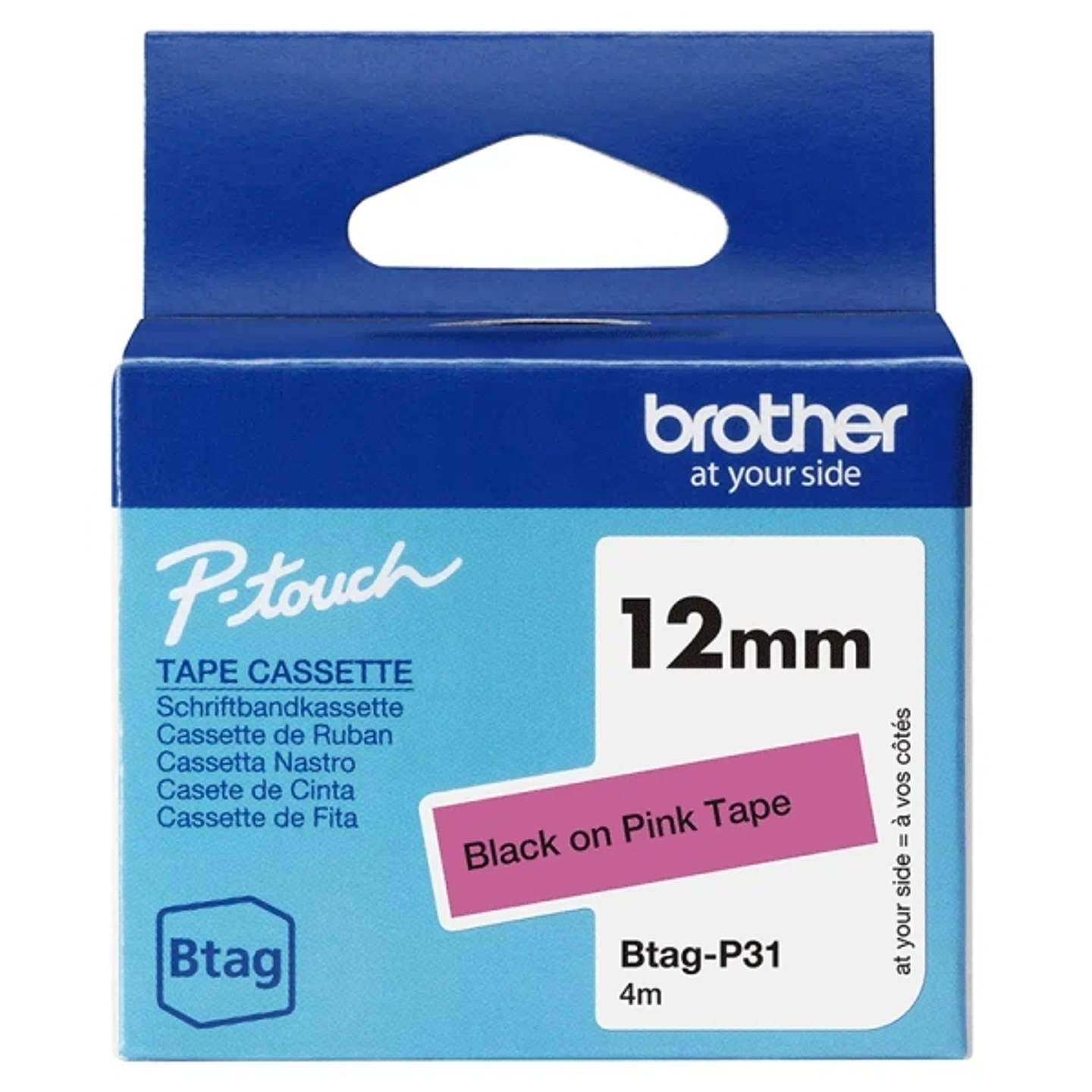 Brother Btag-P31 Cinta 12mm - Texto Negro sobre Fondo Rosa - Medidas 12mmx4 Metros - Apta para PTN10, PTN20, PTN25BT 1