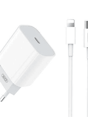 XO L77 Pack Cargador de Corriente 1x USB-C 20W Carga Rapida + Cable USB-C a Lightning 1m