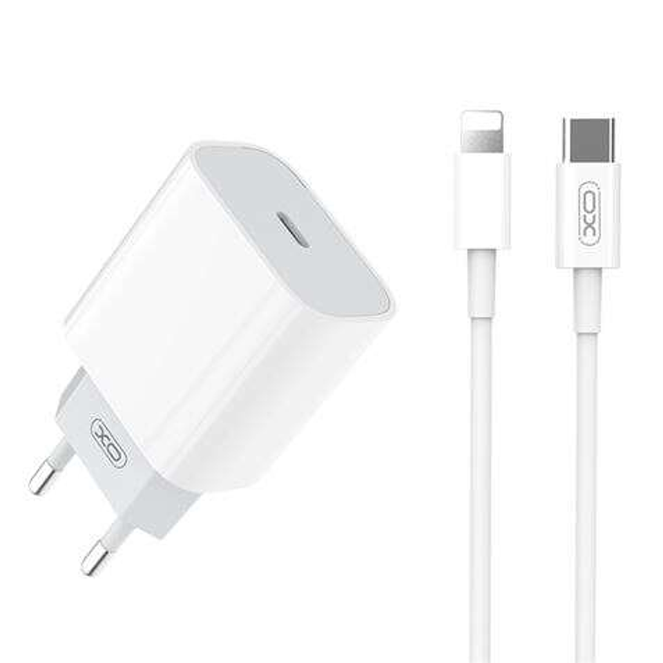 XO L77 Pack Cargador de Corriente 1x USB-C 20W Carga Rapida + Cable USB-C a Lightning 1m 1