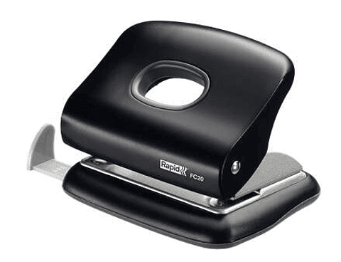 Rapid FC20 Taladro Perforador - Hasta 20 Hojas - Facil Vaciado - Punzones 5.5mm - Color Negro