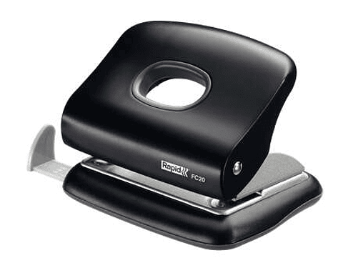 Rapid FC20 Taladro Perforador - Hasta 20 Hojas - Facil Vaciado - Punzones 5.5mm - Color Negro