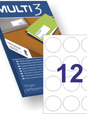 Multi3 Pack de 1200 Etiquetas Redondas 60mm de Diametro - 100 Hojas x 12 Etiquetas - Aptas para Imprimir Laser y Tinta - Color Blanco