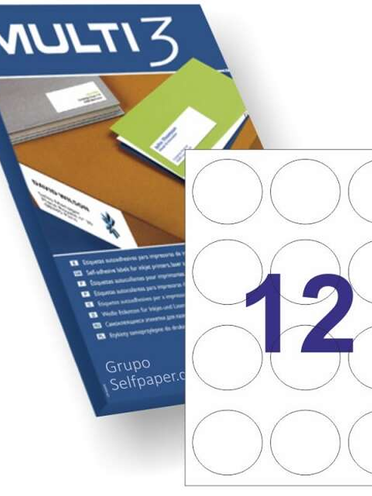 Multi3 Pack de 1200 Etiquetas Redondas 60mm de Diametro - 100 Hojas x 12 Etiquetas - Aptas para Imprimir Laser y Tinta - Color Blanco 1