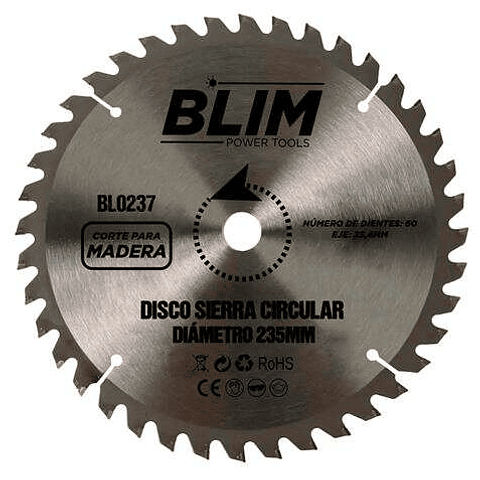 Blim Disco Corte de Madera para Sierra 235mm - 60 Dientes con Recubrimiento en Carburo de Tungsteno