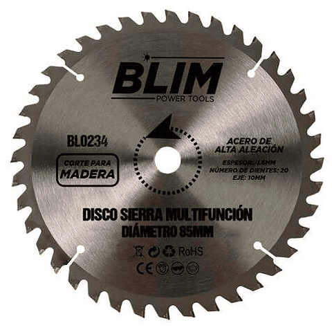 Blim Disco Corte de Madera para Sierra Multifuncion 85mm - 20 Dientes con Recubrimiento en Carburo de Tungsteno