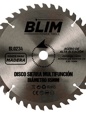 Blim Disco Corte de Madera para Sierra Multifuncion 85mm - 20 Dientes con Recubrimiento en Carburo de Tungsteno