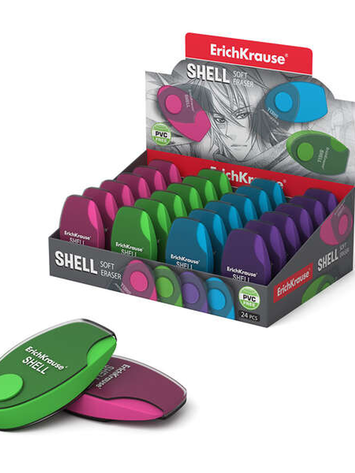 Erichkrause Shell Borrador Suave de Forma Original - Fabricado de Caucho Termoplastico Hipoalergenico - Carcasa Protectora de Plastico con Mecanismo D 1