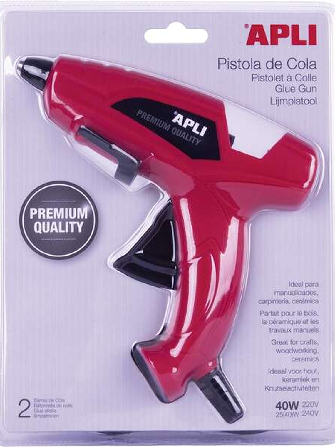 Apli Pistola de Cola Termofusible 40W para Barras de Ø11mm - Incluye 2 Barras de Cola de Ø11mm x 10cm - Color Rojo 1