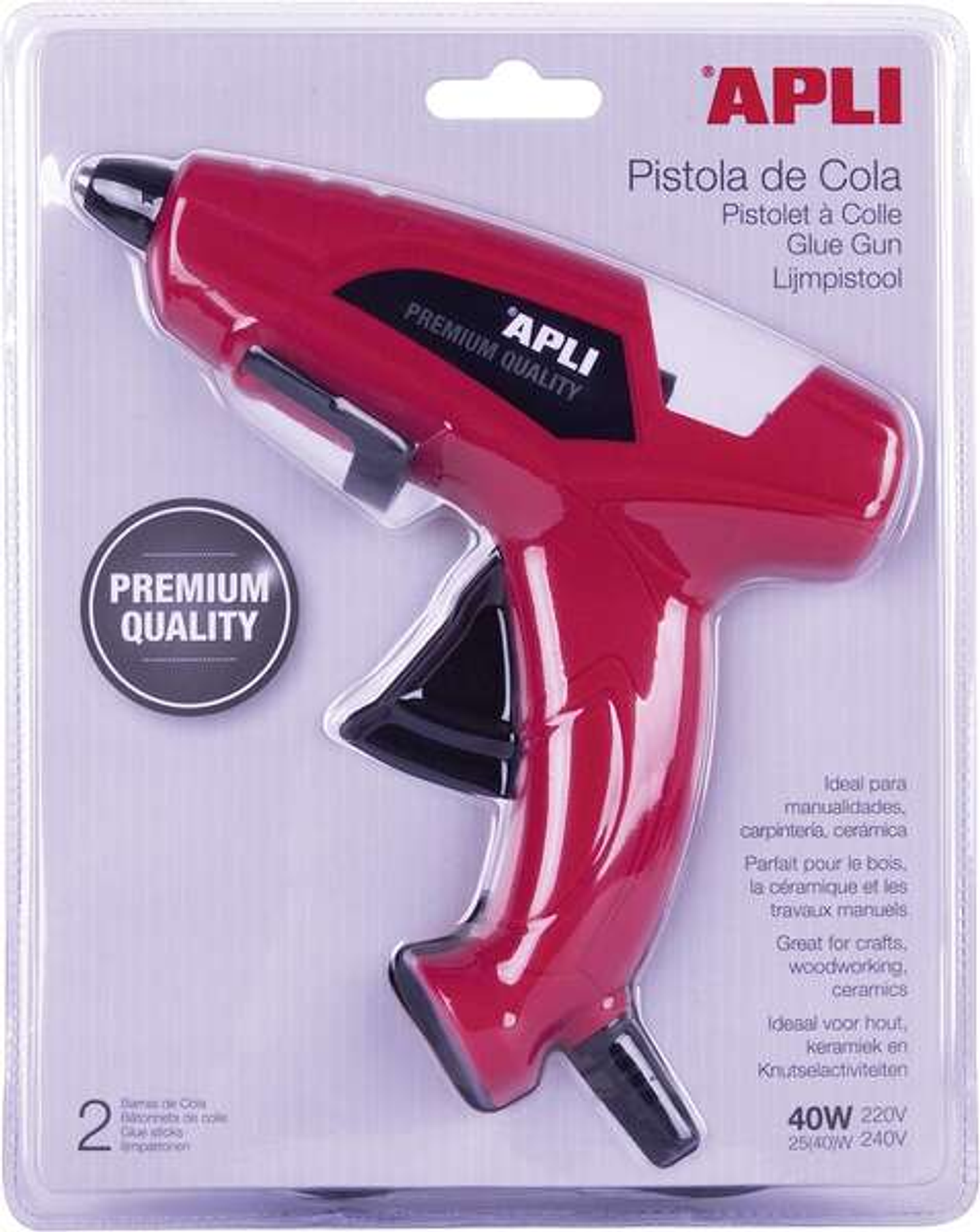 Apli Pistola de Cola Termofusible 40W para Barras de Ø11mm - Incluye 2 Barras de Cola de Ø11mm x 10cm - Color Rojo 1