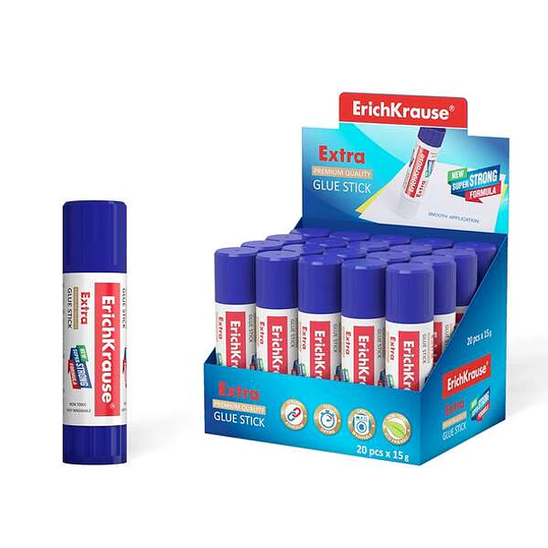 Erichkrause Pegamento en Barra Extra 15gr - Formula Super Fuerte - Consumo Economico - Adhesion Rapida y Fiable - Facil de Lavar con Agua - No Toxico