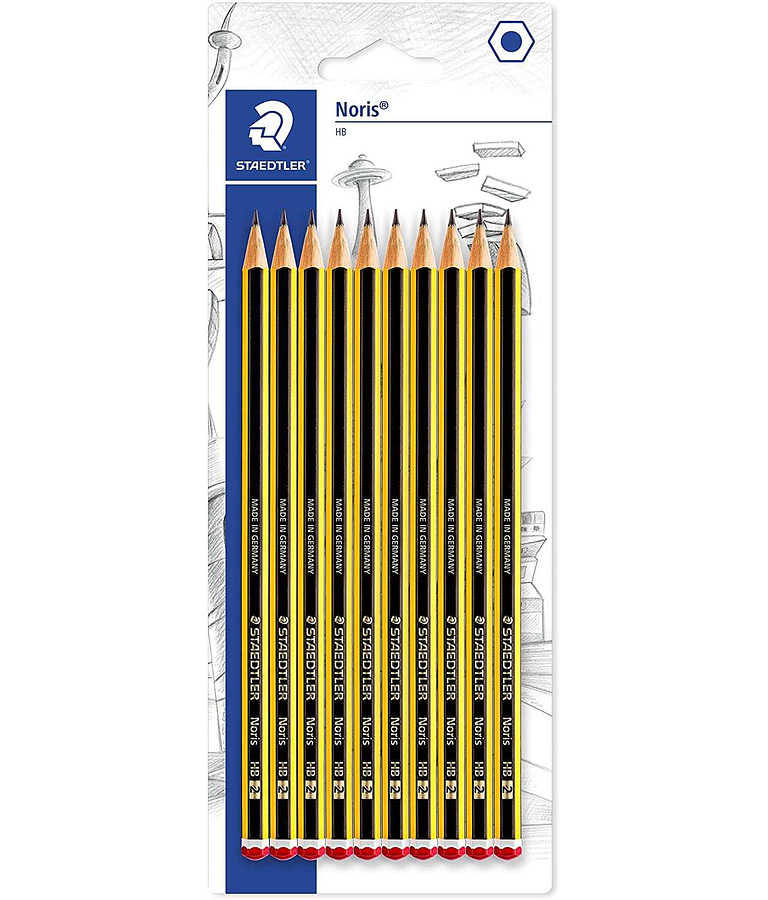 Staedtler Noris 120 Pack de 10 Lapices de Grafito Hexagonales HB - Resistencia a la Rotura - Madera de Bosques Sostenibles