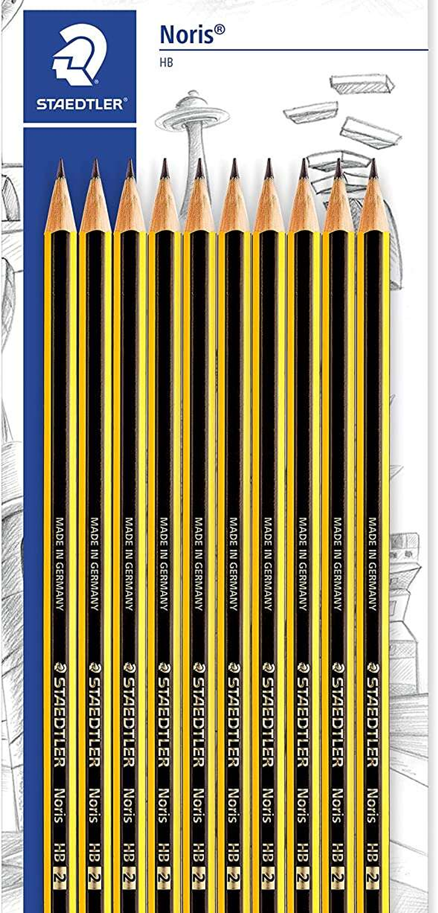 Staedtler Noris 120 Pack de 10 Lapices de Grafito Hexagonales HB - Resistencia a la Rotura - Madera de Bosques Sostenibles 1