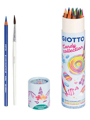 Giotto Candy Collection Acquarell Bote de 18 Lapices de Colores Acuarelables Hexagonales + Pincel - Colores Surtidos