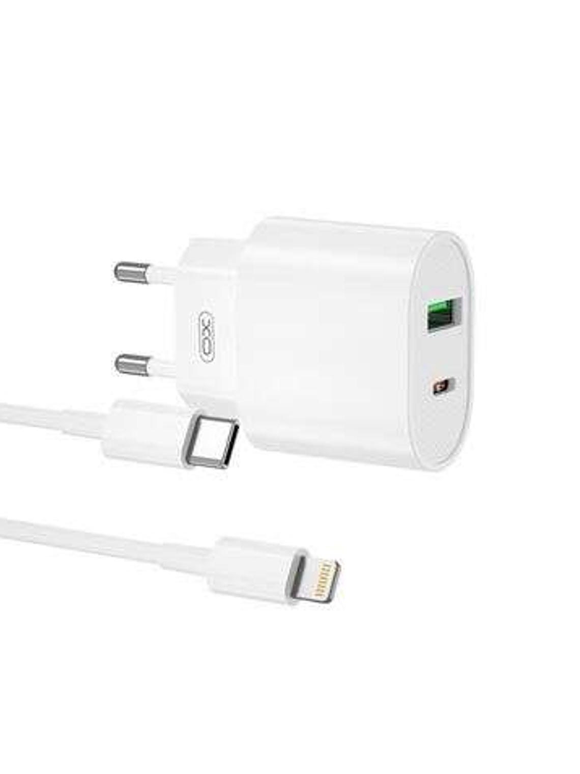 XO L81ATC Cargador de Corriente Tipo C y USB QC 3.0 20W + Cable Lightning - Carga Rapida - Salida con Proteccion Inteligente - Color Blanco 1