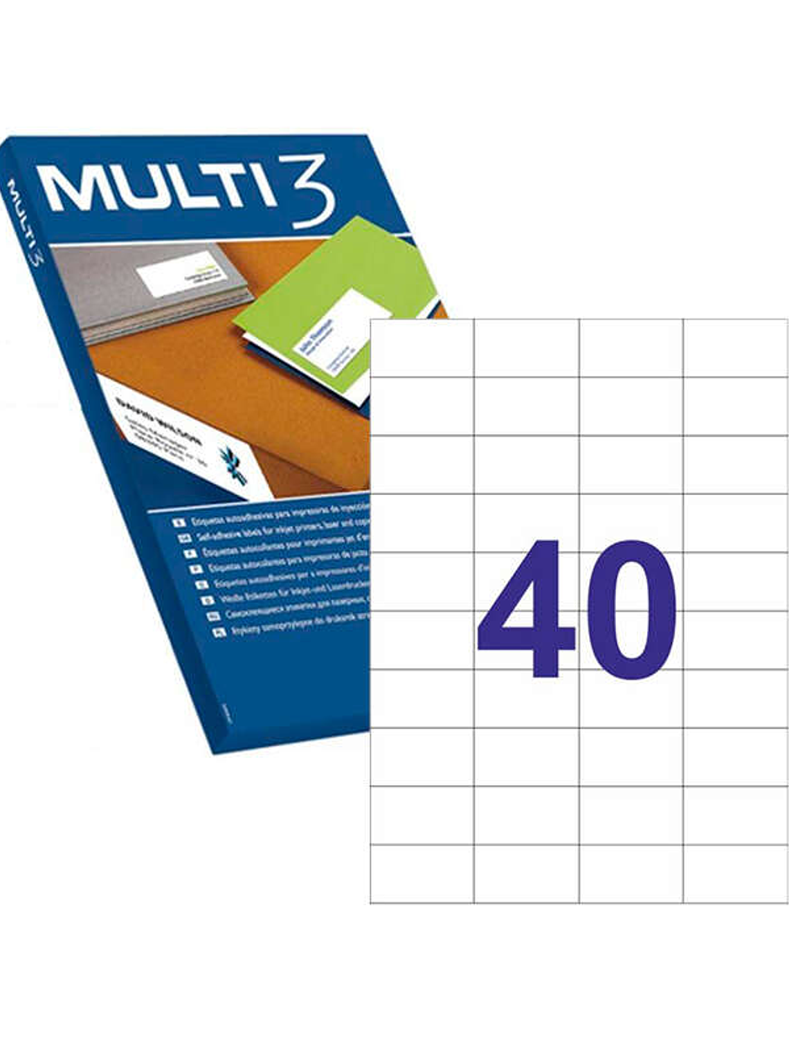 Multi3 Pack de 4.000 Etiquetas Blancas Cantos Rectos Tamaño 52.5X29.7mm con Adhesivo Permanente para Multiples Usos 1