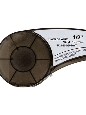 Brady M21-500-595-WT Cinta de Etiquetas Genericas de Vinilo - Texto negro sobre fondo blanco - Ancho 12.7mm x 6.4 metros - 500 Etiquetas