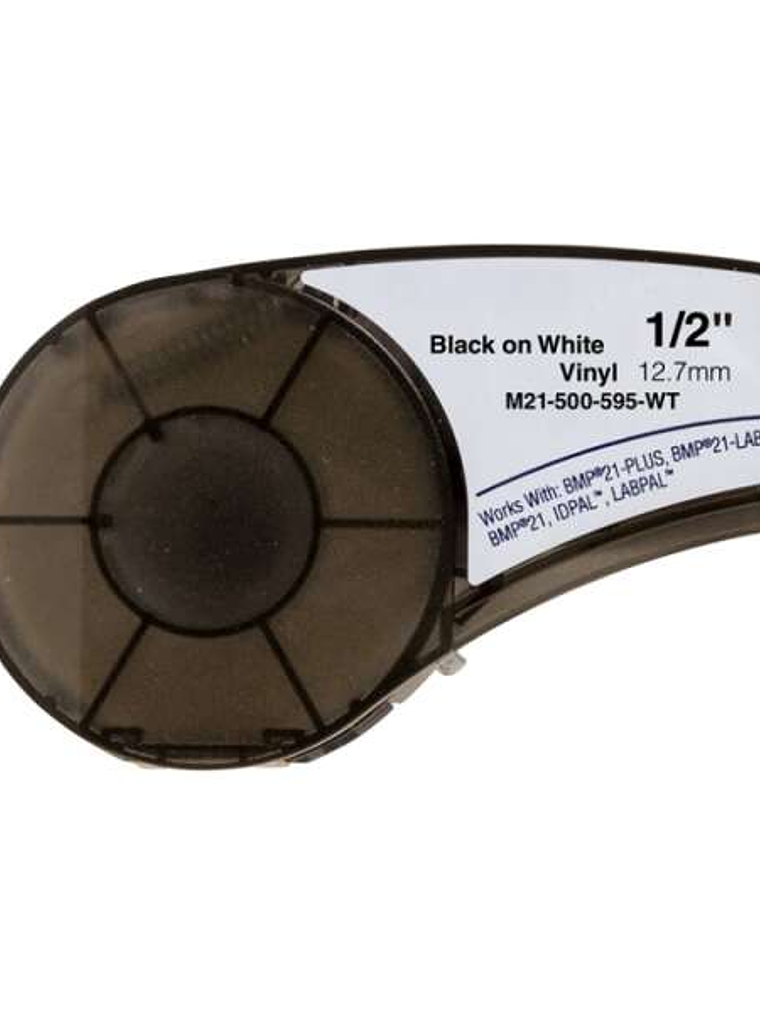 Brady M21-500-595-WT Cinta de Etiquetas Genericas de Vinilo - Texto negro sobre fondo blanco - Ancho 12.7mm x 6.4 metros - 500 Etiquetas 1