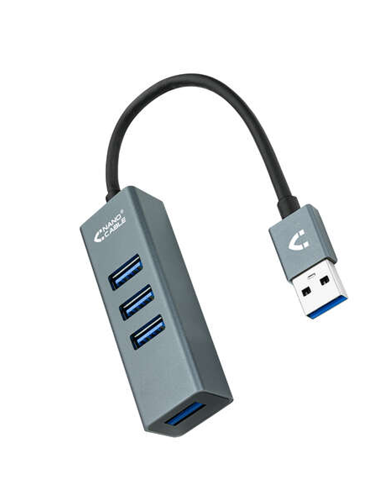 Nanocable Hub USB 3.0 4xUSB3.0. USB-A/M-USB 3.0/H - Aluminio - 10 cm - Color Gris 1