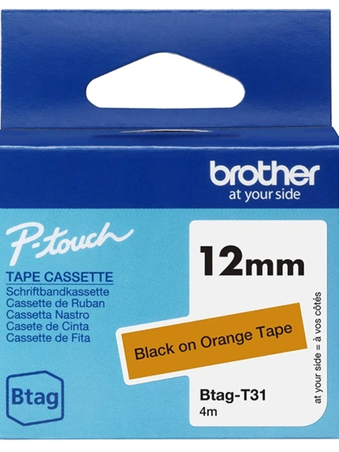 Brother Btag-T31 Cinta 12mm - Texto Negro sobre Fondo Naranja - Medidas 12mmx4 Metros - Apta para PTN10, PTN20, PTN25BT 1