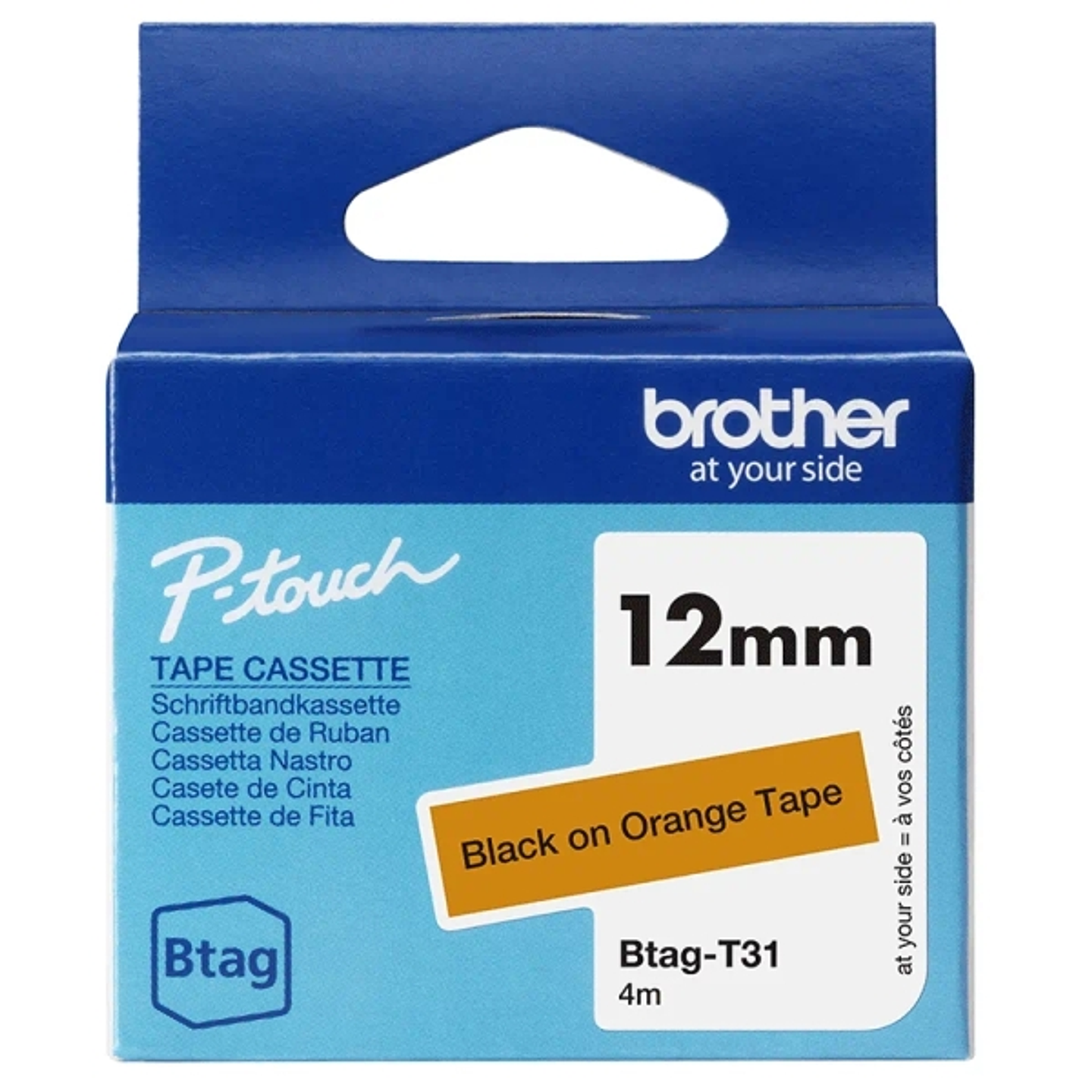 Brother Btag-T31 Cinta 12mm - Texto Negro sobre Fondo Naranja - Medidas 12mmx4 Metros - Apta para PTN10, PTN20, PTN25BT 1
