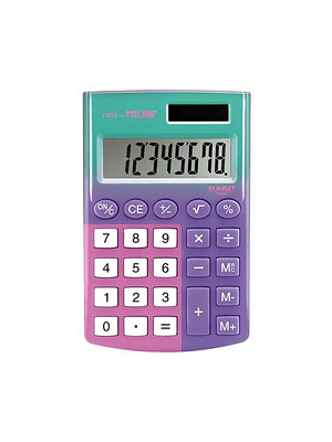 Milan Pocket Sunset Calculadora de Bolsillo con Pantalla de 8 Digitos - 3 Teclas de Memoria y Raiz Cuadrada - Teclas con Tacto Suave