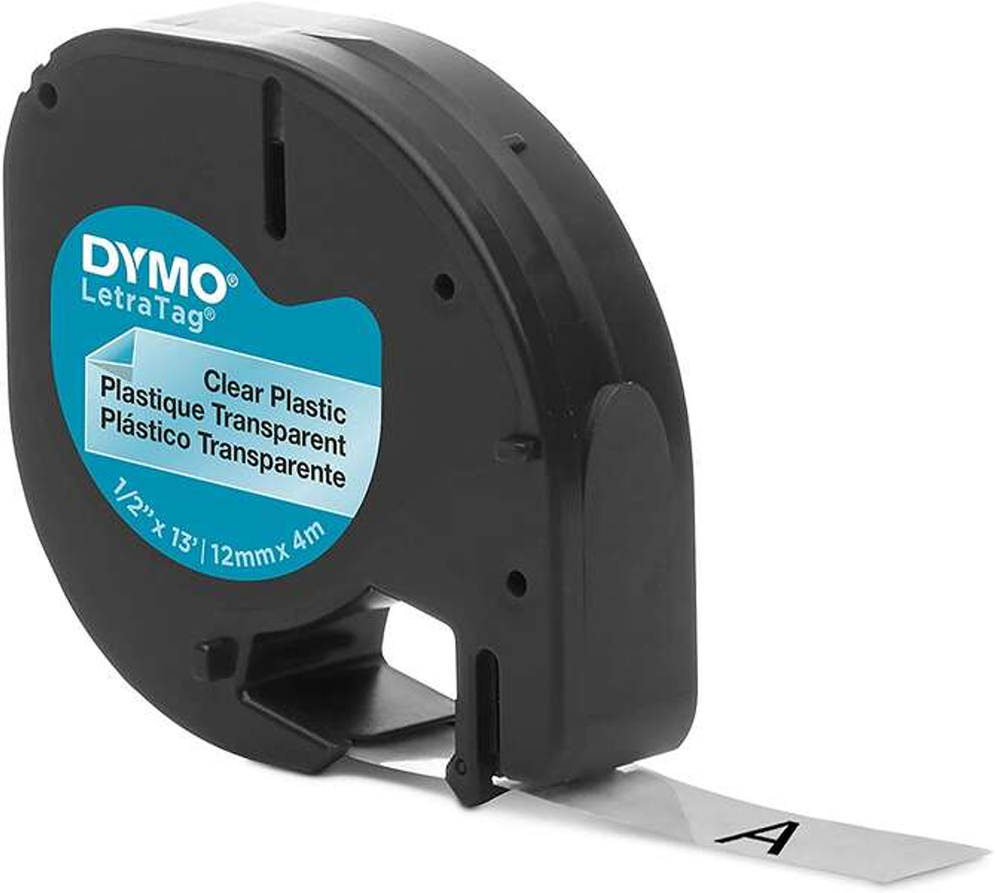 Dymo LetraTag S0721530 Cinta de Etiquetas Original para Rotuladora - Texto negro sobre fondo transparente - Ancho 12mm x 4 metros (12267) 1