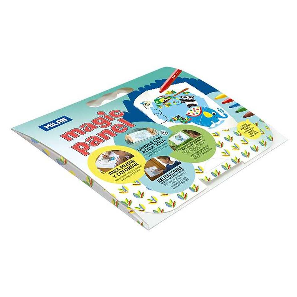 Milan Magic Panel Pack de 5 Rotuladores Lavables Punta Conica 5mm + 6 Laminas con Dibujos para Copiar - Tinta al Agua - Colores Surtidos 1
