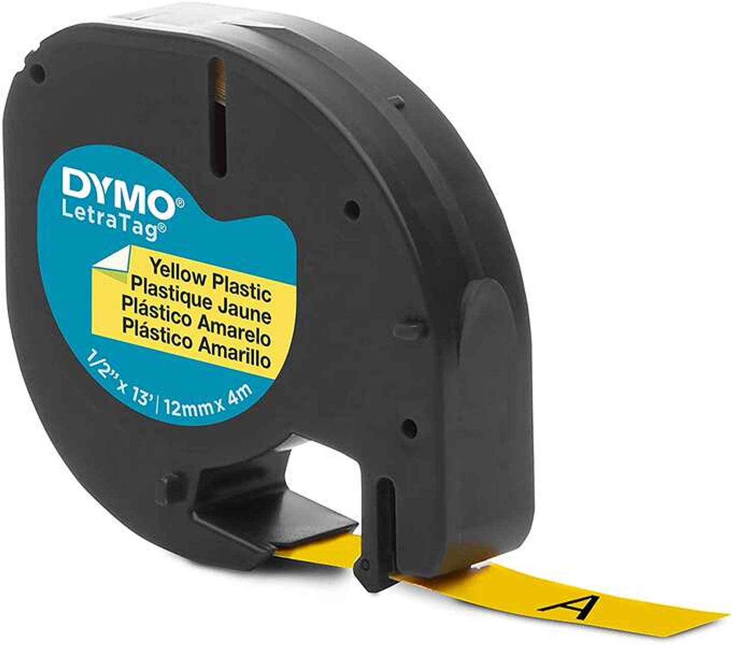 Dymo LetraTag S0721620 Cinta de Etiquetas Original para Rotuladora - Texto negro sobre fondo amarillo - Ancho 12mm x 4 metros (91202) 1