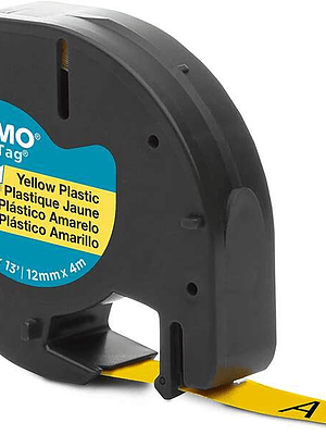 Dymo LetraTag S0721620 Cinta de Etiquetas Original para Rotuladora - Texto negro sobre fondo amarillo - Ancho 12mm x 4 metros (91202)