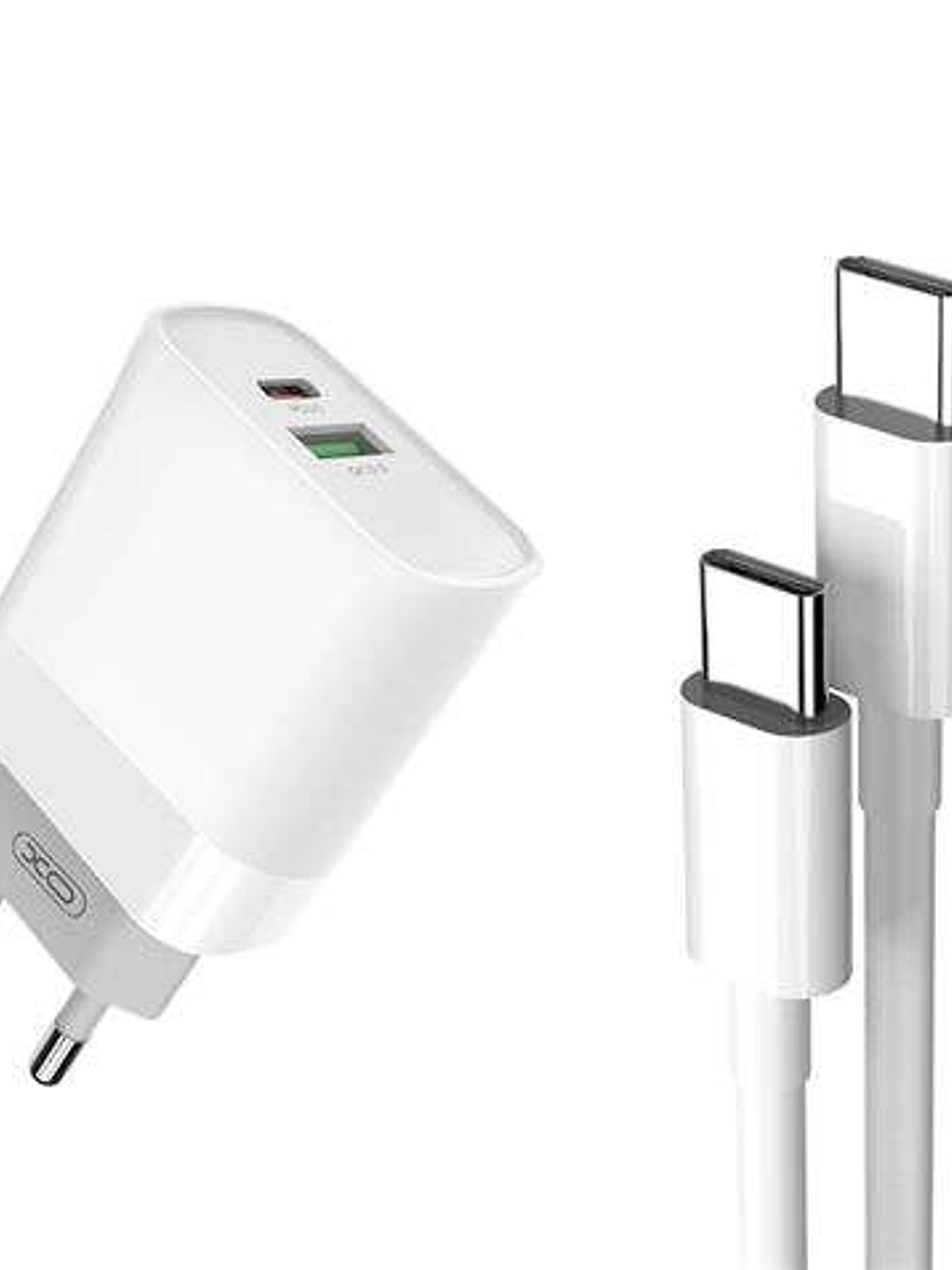 XO L64 Pack Cargador de Corriente 1x USB-A, 1x USB-C 18W Carga Rapida 3.0 + Cable USB-C a USB-C 1m 1