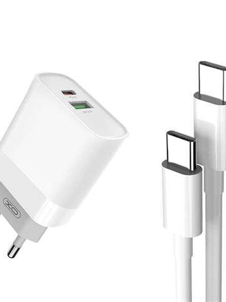 XO L64 Pack Cargador de Corriente 1x USB-A, 1x USB-C 18W Carga Rapida 3.0 + Cable USB-C a USB-C 1m 1