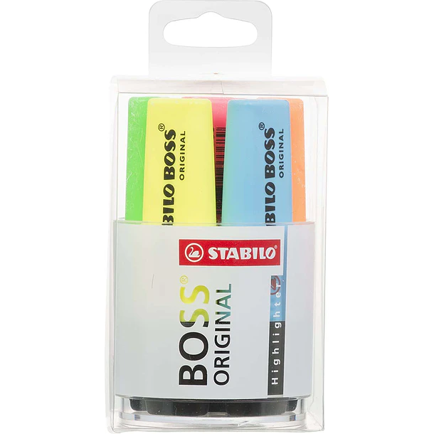 Stabilo Boss 70 Pack de 6 Marcadores Fluorescentes - Practico Cubilete de Escritorio - Trazo entre 2 y 5mm - Recargable - Tinta con Base de Agua - Col