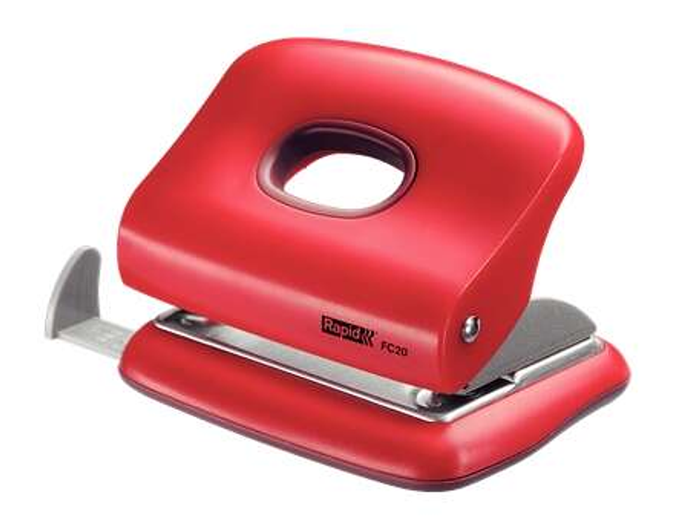 Rapid FC20 Taladro Perforador - Hasta 20 Hojas - Facil Vaciado - Punzones 5.5mm - Color Rojo 1
