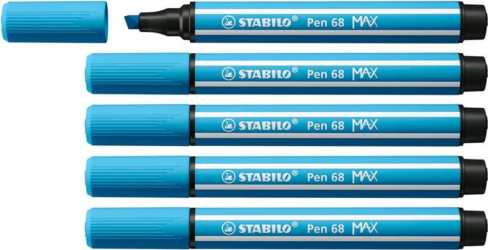 Stabilo Pen 68 MAX Rotulador - Punta de Fibra Biselada - Trazo entre 1-5mm aprox. - Tinta a Base de Agua - Color Azul Celeste 1