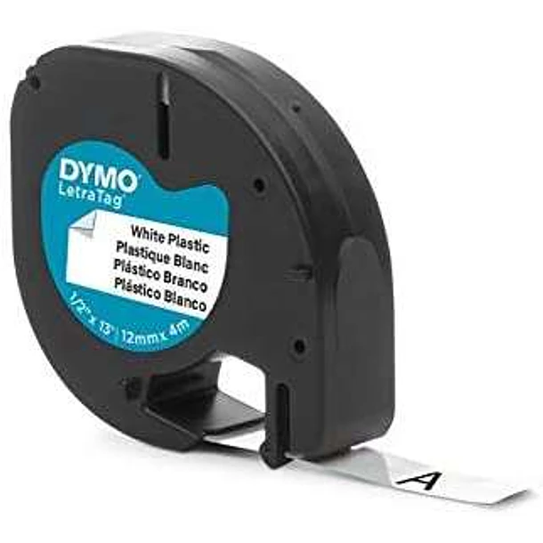 Dymo LetraTag S0721610/S0721660 Cinta de Etiquetas Original para Rotuladora - Texto negro sobre fondo blanco - Ancho 12mm x 4 metros (91201/91221)