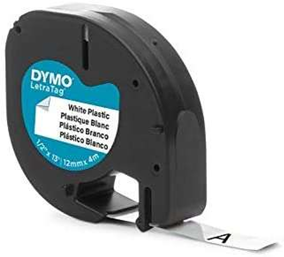 Dymo LetraTag S0721610/S0721660 Cinta de Etiquetas Original para Rotuladora - Texto negro sobre fondo blanco - Ancho 12mm x 4 metros (91201/91221) 1