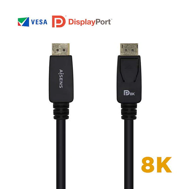 Aisens Cable Displayport Certificado V1.4 8K@60hz - DP/M-DP/M - 3.0m - Color Negro