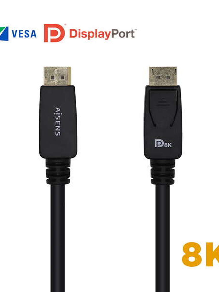 Aisens Cable Displayport Certificado V1.4 8K@60hz - DP/M-DP/M - 3.0m - Color Negro 1