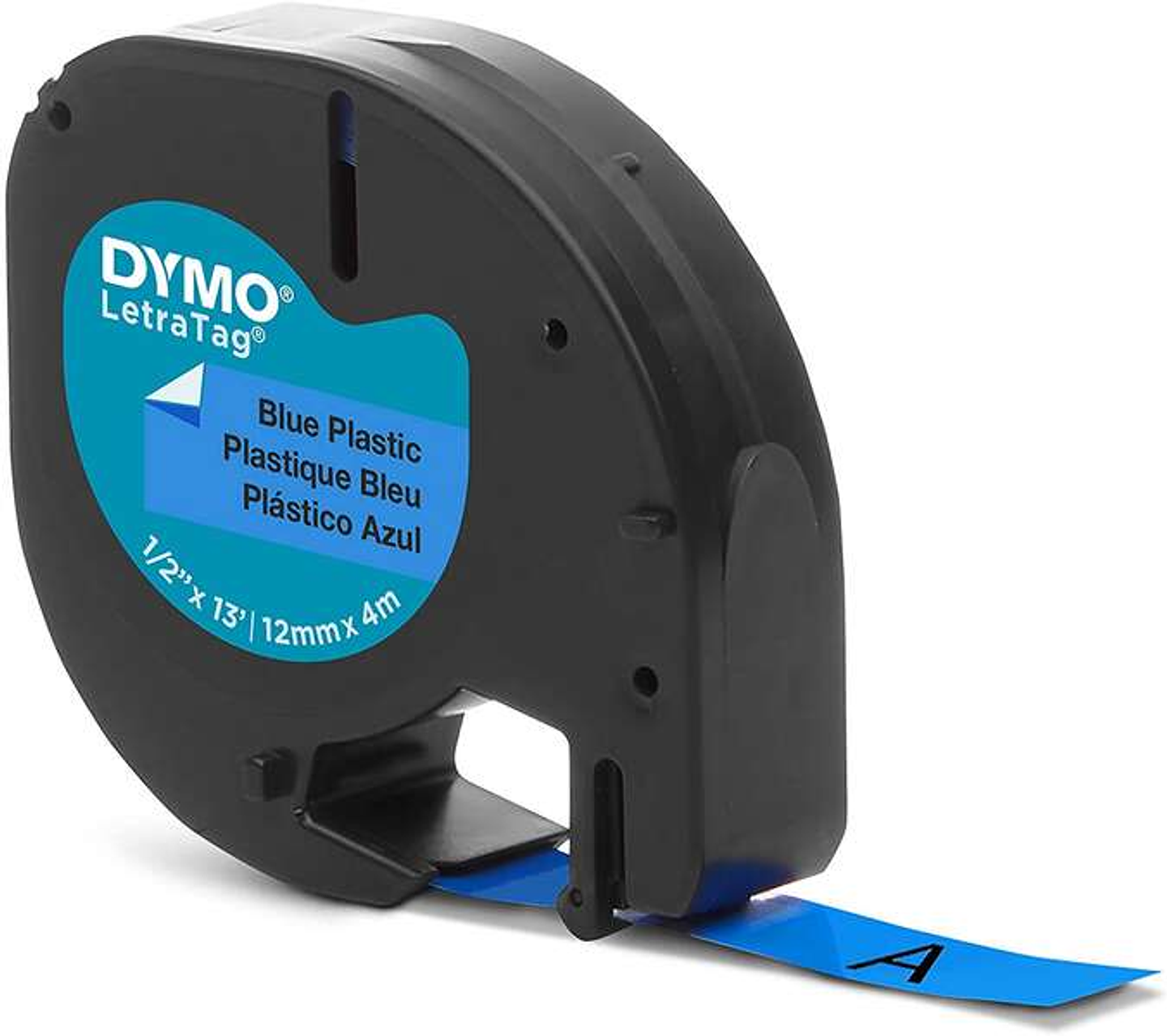 Dymo LetraTag S0721650 Cinta de Etiquetas Original para Rotuladora - Texto negro sobre fondo azul - Ancho 12mm x 4 metros (91205) 1