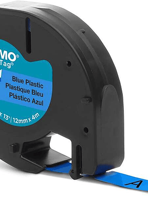 Dymo LetraTag S0721650 Cinta de Etiquetas Original para Rotuladora - Texto negro sobre fondo azul - Ancho 12mm x 4 metros (91205)