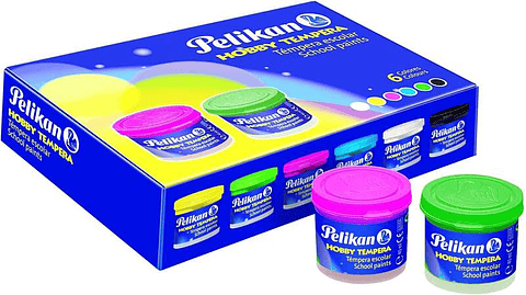 Pelikan Pack de 6 Botes de Tempera 40ml + Pincel - Consistencia Pastosa - Resistente a la Luz - Colores Surtidos