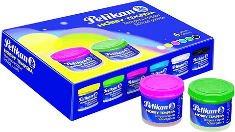 Pelikan Pack de 6 Botes de Tempera 40ml + Pincel - Consistencia Pastosa - Resistente a la Luz - Colores Surtidos