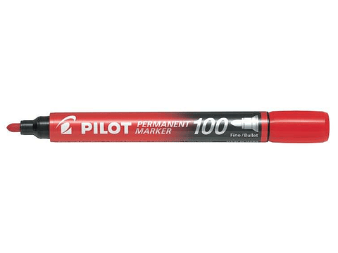 Pilot Rotulador Permanente 100 - Punta de Bala 4,5mm - Trazo 1mm - Color Rojo