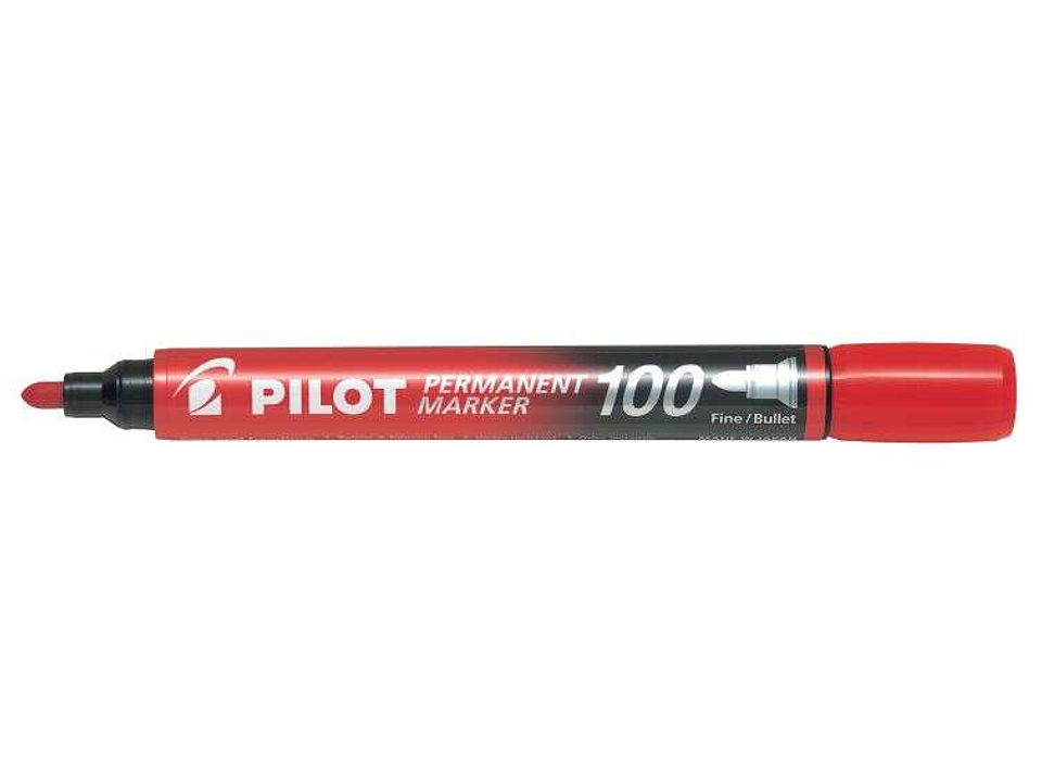 Pilot Rotulador Permanente 100 - Punta de Bala 4,5mm - Trazo 1mm - Color Rojo 1
