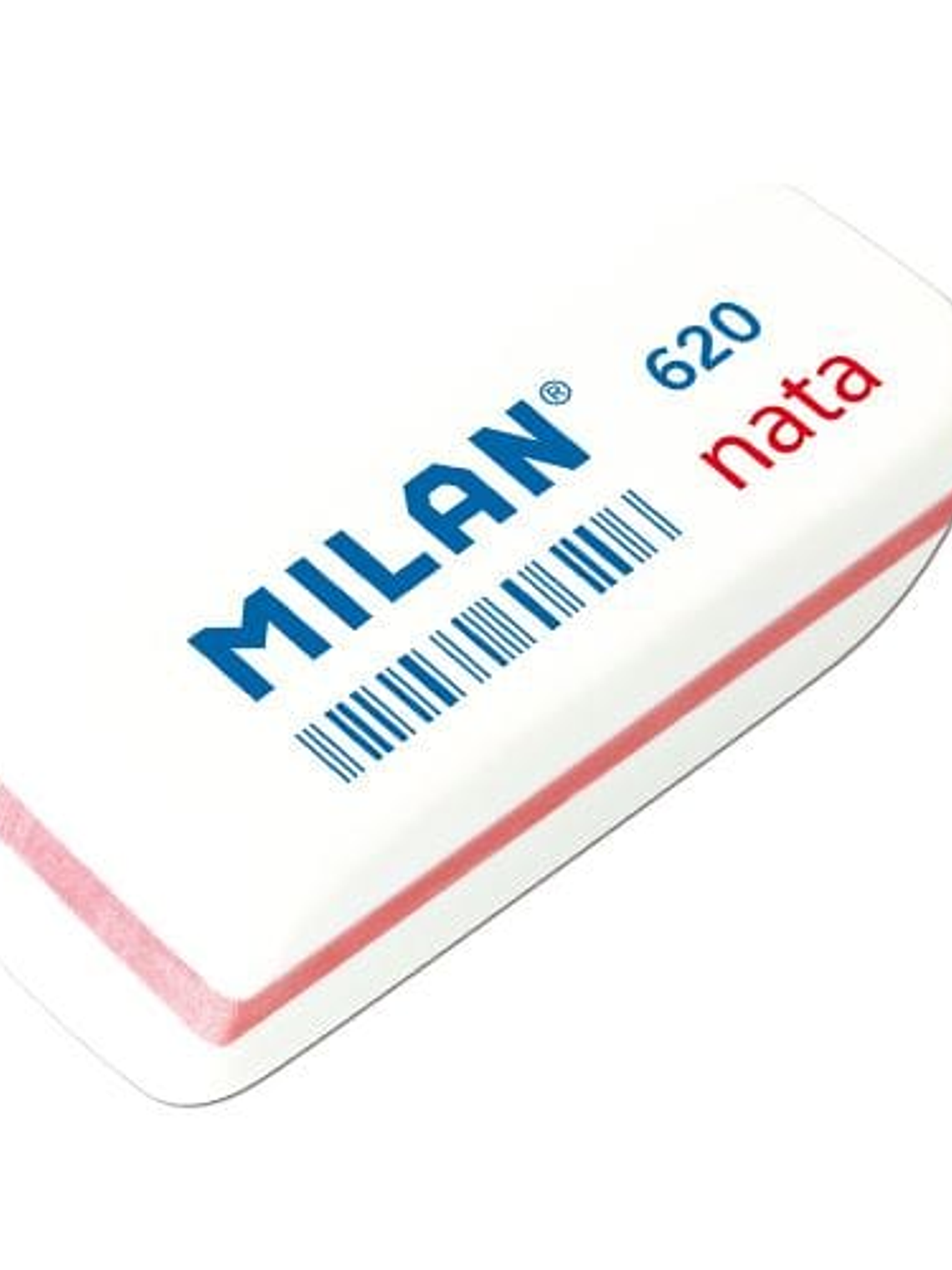 Milan Nata 620 Goma de Borrar Biselada Pequeña - Plastico Suave - No Abrasiva - Color Blanco con Ribete de Colores Surtidos 1