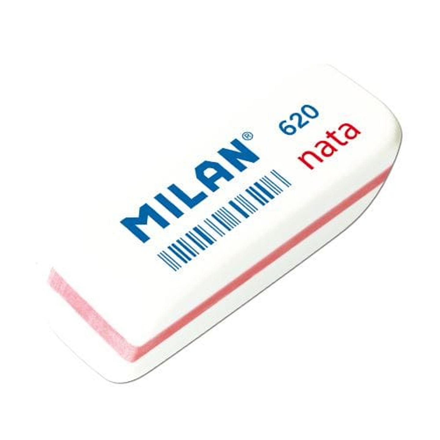 Milan Nata 620 Goma de Borrar Biselada Pequeña - Plastico Suave - No Abrasiva - Color Blanco con Ribete de Colores Surtidos 1
