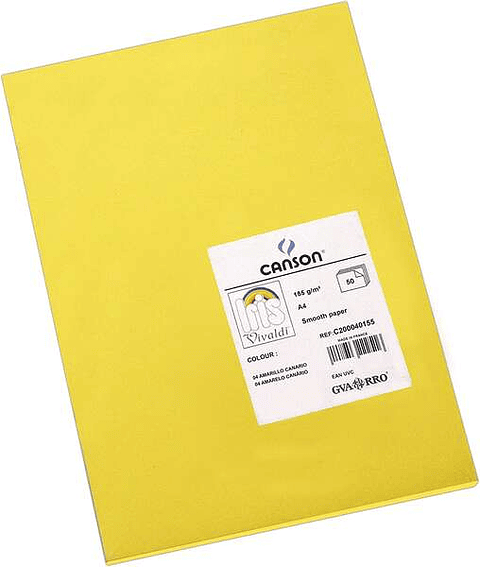 Canson Guarro Pack de 50 Cartulinas Iris A4 de 185g - 21x29.7cm - Color Amarillo Canario