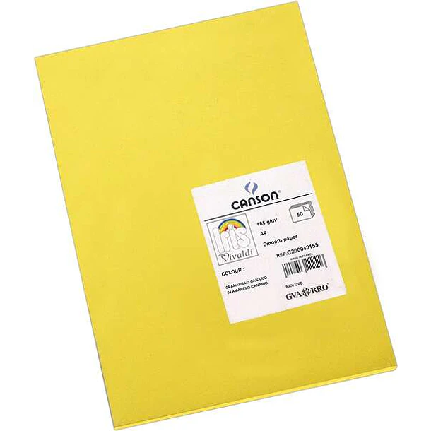 Canson Guarro Pack de 50 Cartulinas Iris A4 de 185g - 21x29.7cm - Color Amarillo Canario